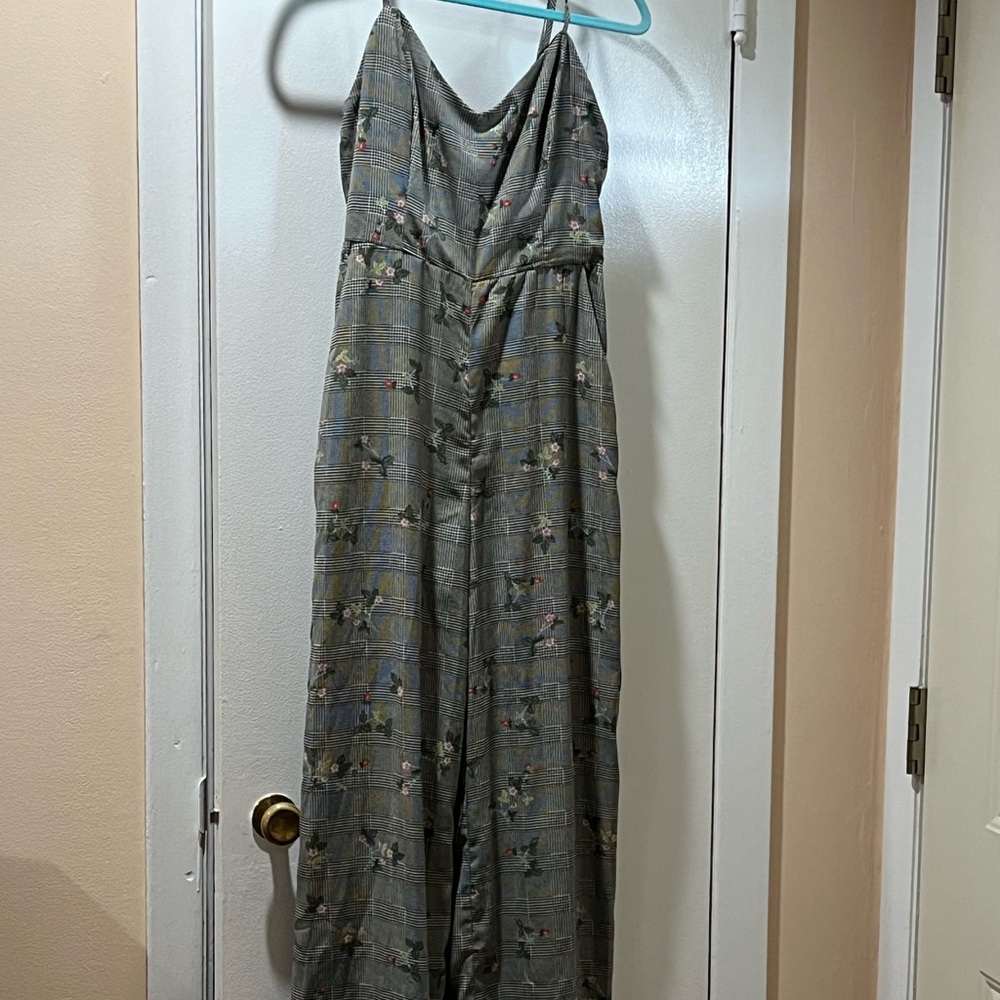 Lush Gray with flowers jumpsuit Spaghetti Strap Sleeveless